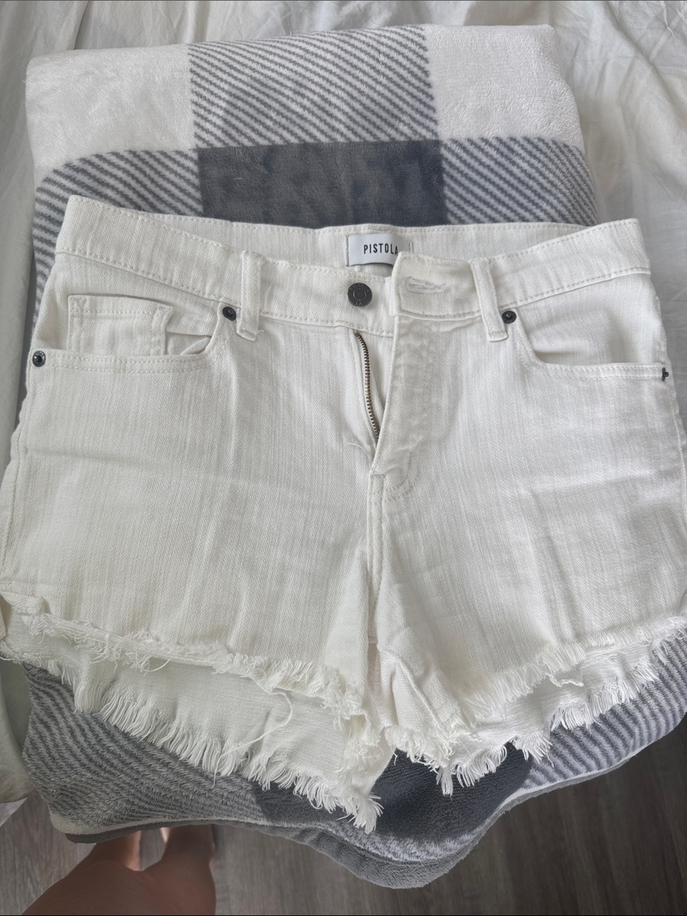 pistola White Frayed Hem Denim Cutoff Shorts